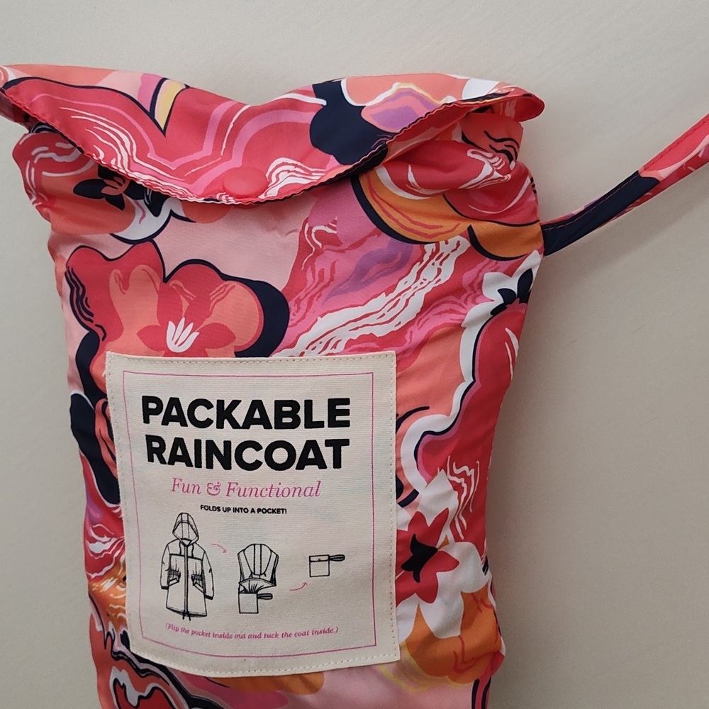 Packable Raincoat for Kids - Pink Floral Design